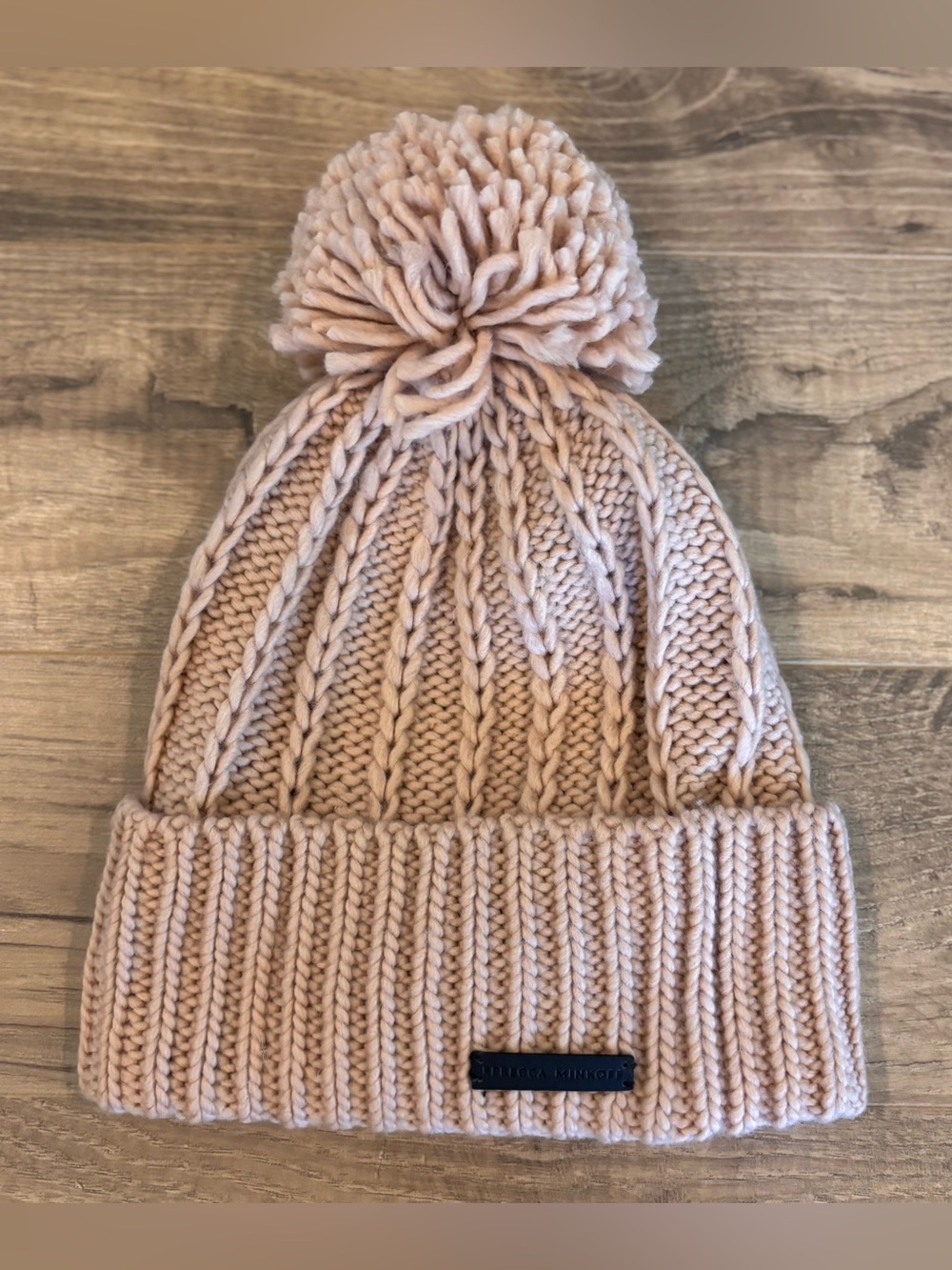 Rebecca Minkoff Dusty Pink Cable Knit Pom Pom Beanie Winter Hat NWT